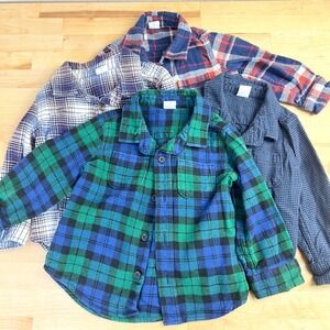 Baby GAP Boys 18-24 Months Plaid Flannel Waffle Button Down Shirt Lot of 4 Navy